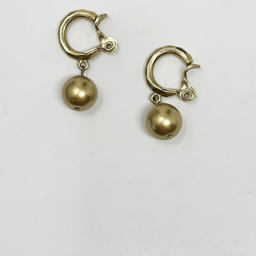 Monet Gold Tone Bead Clip On Earrings Vintage Drop Dangle Fashion Statement